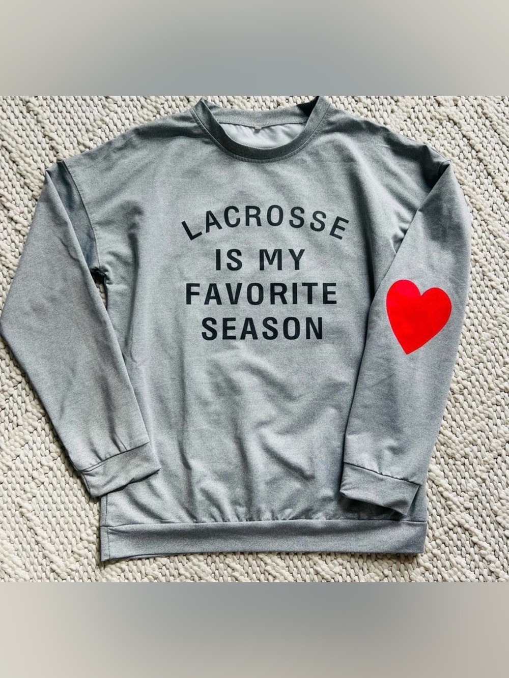 LACROSSE IS MY FAVORITE SEASON Gray Sweatshirt w/ Red Heart Womens LARGE Lk New